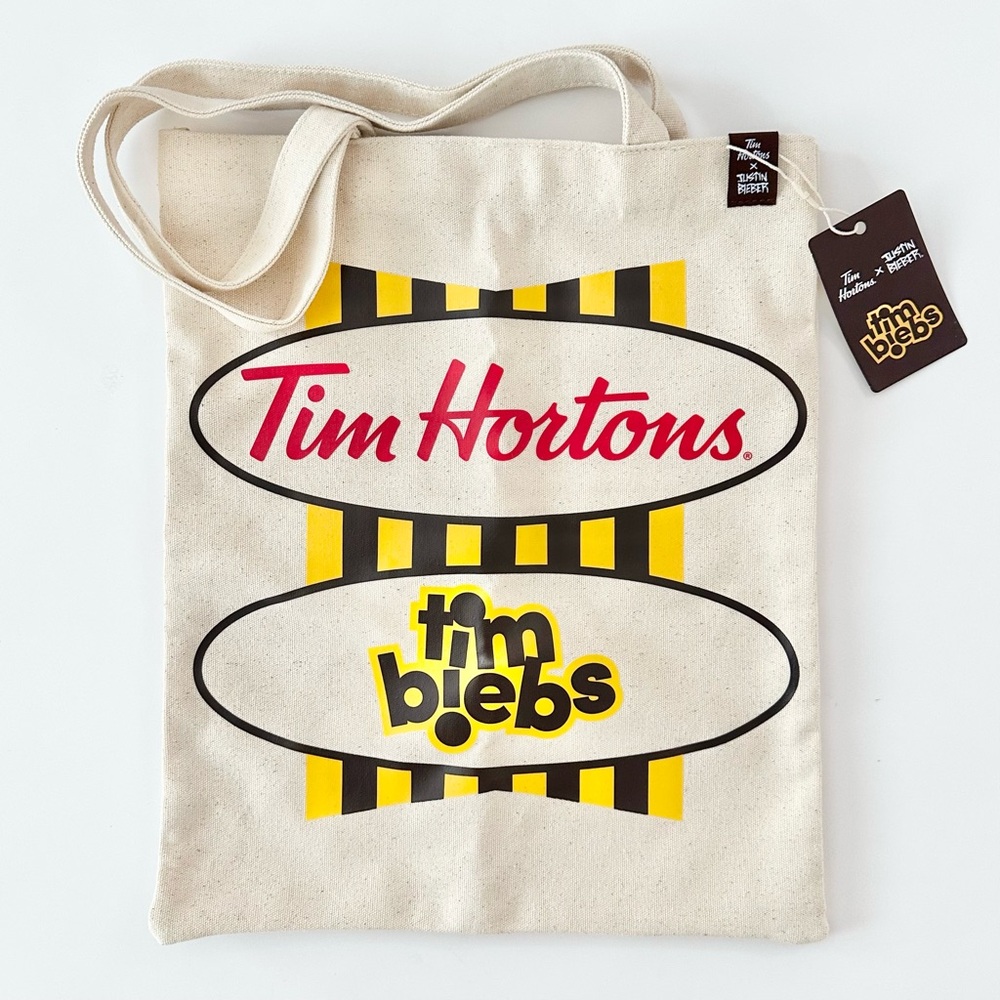 TIM HORTONS | (NWT) LIMITED RARE JUSTIN BIEBER TIMBIEBS LOGO CANVAS TOTE BAG